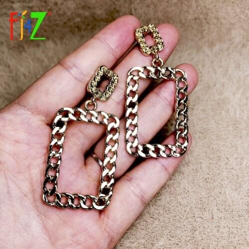 F.J4Z Hot Punk Womens Earrings Fashion Chic Alloy Curb Chain Geometric Earrings Vintage Heart Club Show Earrings Dropship