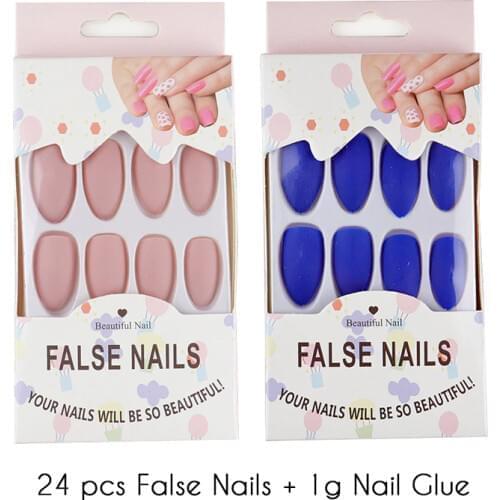 Cool Matte Black Press On Nails Stiletto Nail Art fake Nails+Glue False Nail DIY Full Cover Nail Tips Lady Black Matte Nails