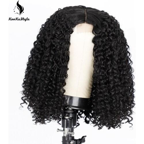 KooKaStyle Afro Kinky Curly Wigs for Black Women Synthetic Wig Natural Black wig Middle Part Natural Wig Heat Resistant Hair