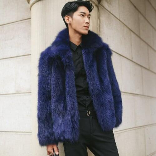 2018 New Mens jacket Coat Fur one Mens Fur Short Paragraph Imitation Fox Fur Imitation Fur Dark Blue coat Size S M L-4XL 5XL