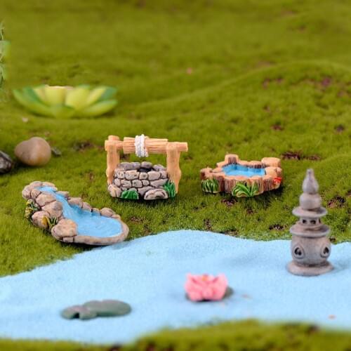 1 PCs Mini Lighthouse Water Well Bridge Figurines Miniature Craft Fairy Garden Gnome Moss Terrarium Gift Ornament Garden Decor