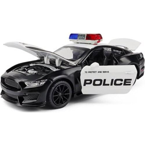 1:32 GT350 Police Car Metal Alloy Car Model Boy Sound and Light Pull Back Child Toy Car Model Gift Collection Home Decoration