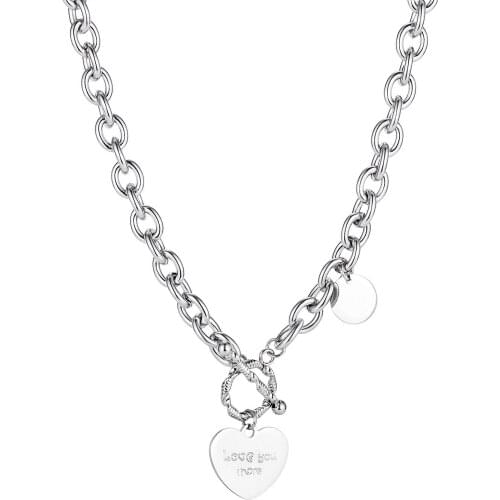 Fashion Heart Pendant Necklaces Coin Stainless Steel Toggle Clasp Necklace for Woman Charm Jewelry