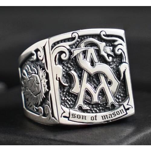 Masonic STAM Silver Ring fashion men custom-made 925 Silver wide index finger ring personalized ins trend