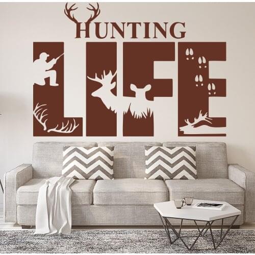 Hunting Life Quote Deer Antler Foot Wall Sticker Bedroom Living Room Hunter Jungle Quote Christmas Wall Decal Children Room
