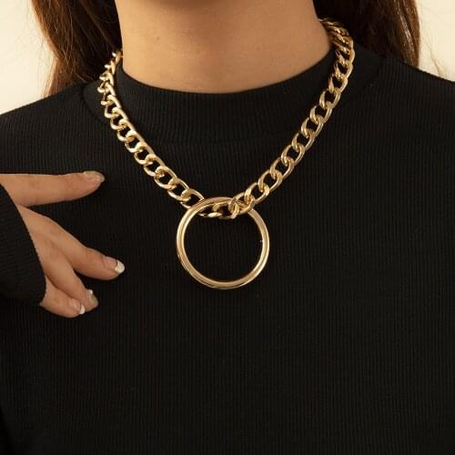 Punk Geometric Big Round Circle Pendant Necklace Hip Hop Goth Gothic Chunky Thick Choker Necklaces Collier for Women Jewelry