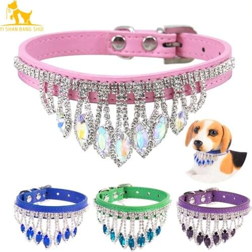 Luxury Rhinestone Dog Collar Bling Pet Crystal Necklace Puppy Neck Strap Collars for Small Dog Cat Collar Pink Green Blue Purple