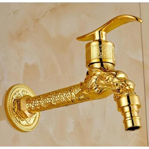 Luxury brass art carved gold finished washing machine faucet tap garden outdoor mixer