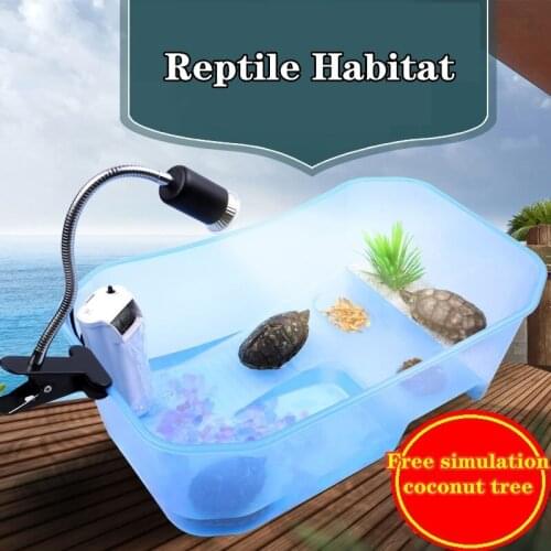 S/M/L Reptile Vivarium Box Turtle Breeding Box with Basking Platform Brazilian Tortoise Water Tank Reptile Habitat