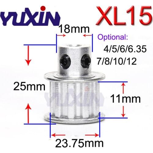 XL15/XL16 Tooth Timing Pulley Aluminum 3D Printer Parts 15/16Teeth Bore 4/5/6/6.35/7/8/10/12mm Width 11mm Synchronous Wheel Gear