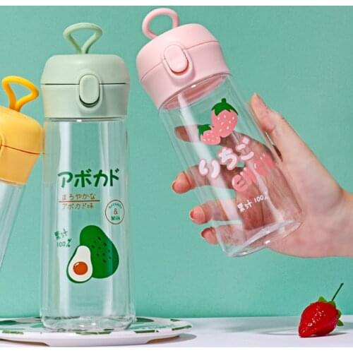 Cute light water bottle fruit pattern bullet cover plastic cup simple and fresh student couple outdoor portable cup