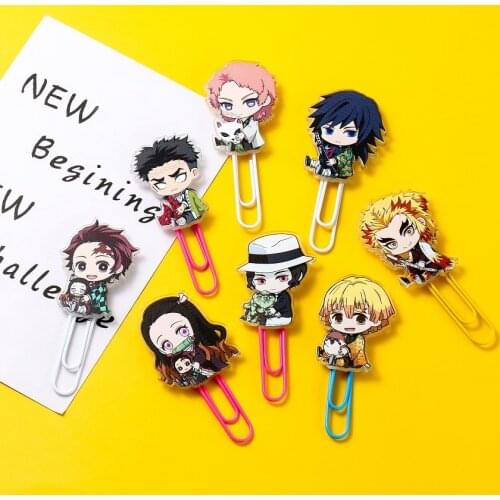 Anime Demon Slayer Kimetsu No Yaiba Cute Metal Paper Clips Pin Folder School Photo Decorative Student Office Accessories Cosplay