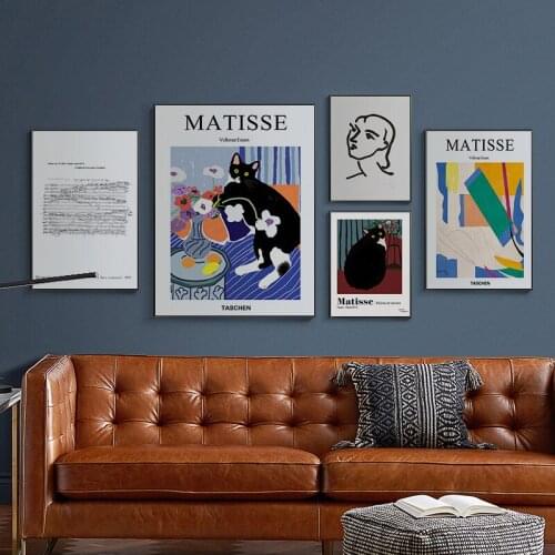 Nordic retro light luxury brute Matisse abstract line figure cat art poster living room decoration picture print mural porch