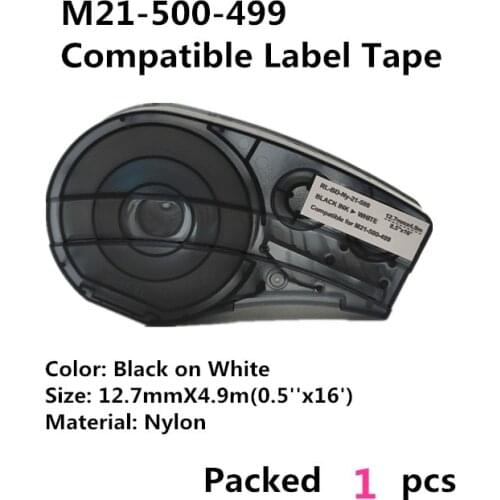 Replacement 0.25'' to 0.75'' 4.9m Nylon Black on White Label Tape Cintas for Use in Brady BMP21 Plus Lab Handheld Ribbon Printer