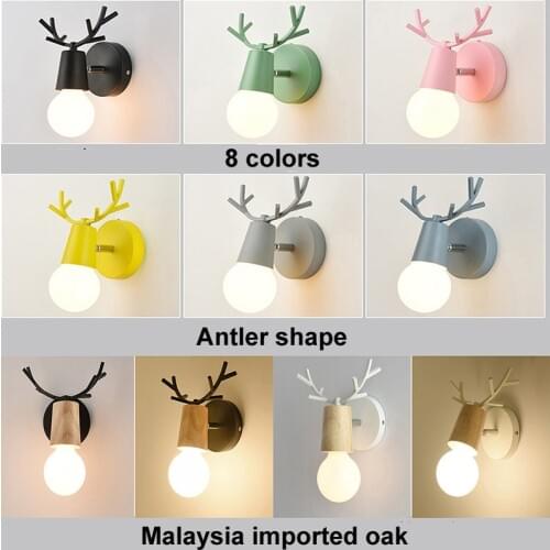 Nordic modern wooden wall lights antlers sconces wall lamps simple macaron wall lights for bedroom