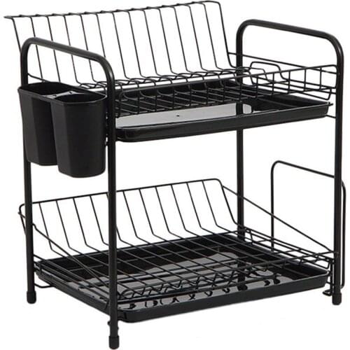 Dish Rack Set 2-Tier Kitchen Organizer Tools Plate Spoon Storage Frame Steel Drain Bowl Rack Kitchen Dish Shelf