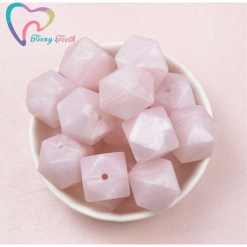Teeny Teeth 10PCS 14-17 MM Metallic Pink BPA Free Hexagon Silicone Teething Beads Necklaces Infant Sensory Toy Perle Accessories