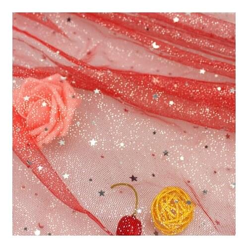 Giltter Tulle Fabric Star Sequin Bridal Veil Lace Mesh Fabric by the meter,Bridal Gown Wedding Dress Fabric,Black White Red Pink