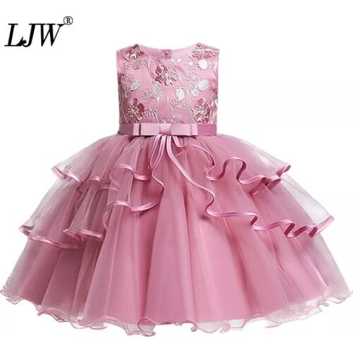 Lace embroidery Formal Wedding Gown Tutu Princess Dress Flower Girls Clothing Kids Party Dress for Girl Clothes Christmas