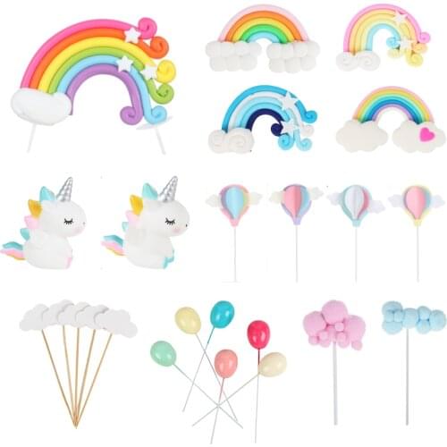 Rainbow multi color cloud cupcake topper girls unicorn birthday party cake flags tag decor wedding dessert baking cake top deco
