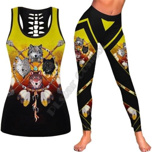 Wolf Native Legging hollow tank Combo 3D Printed Tank top Suit sexy Yoga Fitness Soft Legging Summer Women For Girl 10