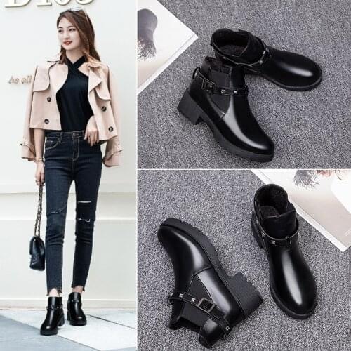 2019 New Fashion Spring Autumn Platform Ankle Boots Women Thick Heel Platform Boots Ladies Worker Boots Black Big Size 40