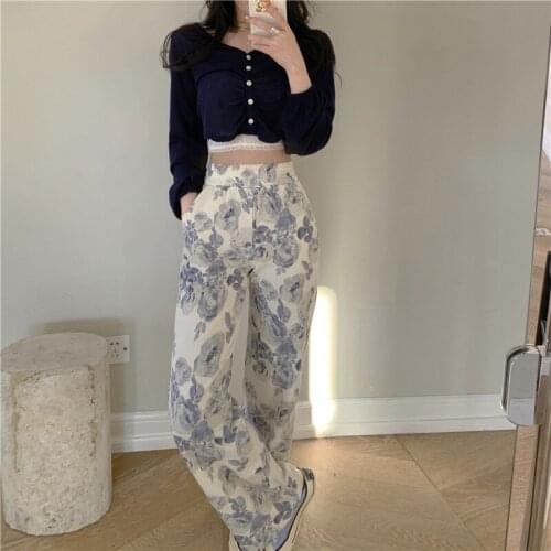 Streetwear Wide-leg Pants Womens Pants High-waist Drape 2021 New Fashion Korean Loose Printed Ladies Causal Pants Plus Size