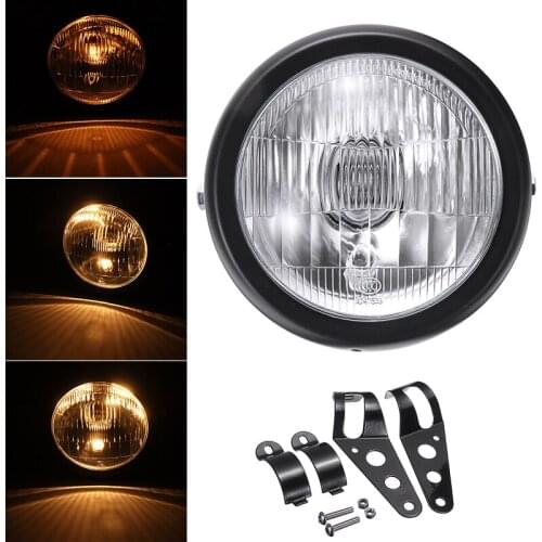 1pc 6.5" 12V Chrome Plating Motorcycle Headlight Fog Light Hi/Lo Headlamp Fog + Bracket For Cafe Racers Cruisers Choppers