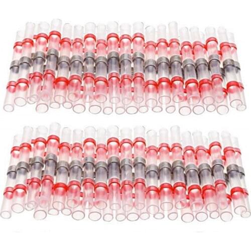 50PCS Red Heat Shrink Soldering Sleeve Terminals Insulated Waterproof Electrical Wire Butt Connectors AWG 22-18