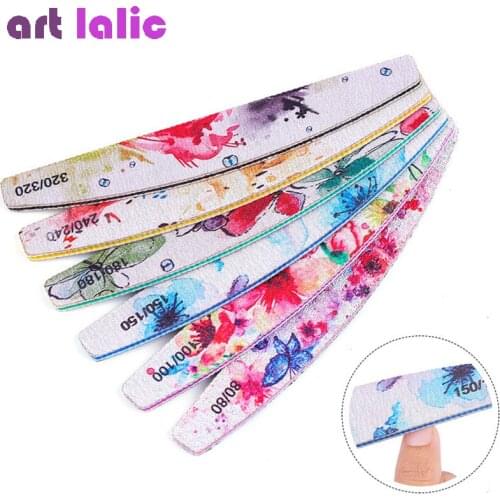 6Pcs/Lot Nail File Flower Printed Sanding Buffer Block Pedicure Manicure 80/100/150/180/240/320 Buffing Polish Beauty Tools