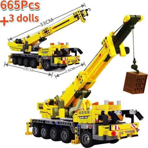 City 665 Pcs Creator Engineering Concrete Mixer Truck Mobile Crane Technical Car Excavator Building Blocks Bricks Toys for Boys