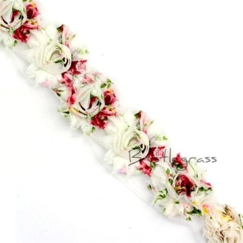 BRISTLEGRASS 1 Yard 2.5" Floral Chiffon Frayed Shabby Rose Flower Rosette Lace Trim Kids Headband Hair Band Wedding Dress Sewing