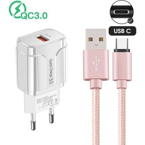 For Samsung A50 A12 Xiaomi Redmi Note 10 9 8 7 Pro Mobile Phone Charger USB Adapter X Power QC 3.0 quick Charge Type C USB Cable