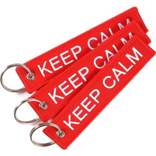 Doreen Box Keep Calm / Stay Cool Hiphop Rock Tags Keychain Keyring Key Ring Rectangle Polyester Double-sid Embroidery 1 Piece