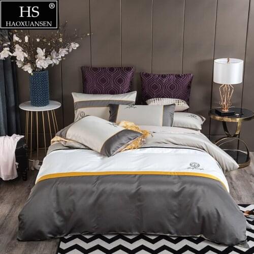 Business Style Bedding Sets Embroidery Quiet Grey White Lattice Design Duvet Cover Bedsheet/Fitted Sheet Bed Covers Pillowcase