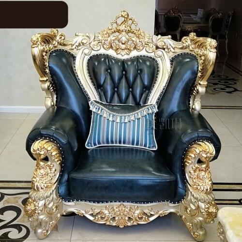 European-style Leather Sofa Combination Living Room Solid Wood 123 Combination Sofa Large Size Luxury Leather Sofa