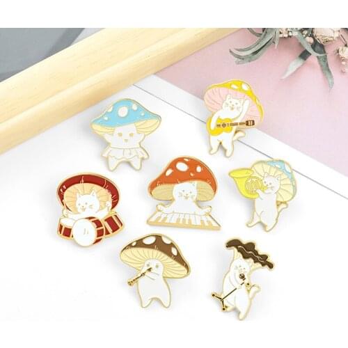 Creative Cartoon Cute Colorful Mushroom Playing Piano Concert Exquisite Enamel Brooch Fashion Backpack Shirt Collar Accessories