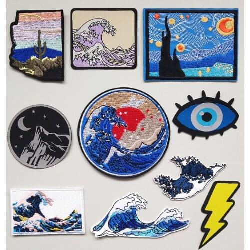 Fashion Patches Round Rectangle Embroidery for Clothes Iron on Appliques Stickers Embroidered Badges Stripes Patch for Backpack