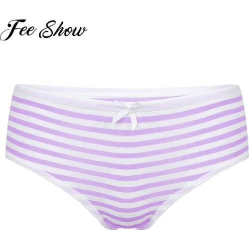 Fashion New Women Underpants Navy Style Stripe Middle Waist Cotton Undergarment Underwear Cute Bikini Briefs with Ribbon Bowknot