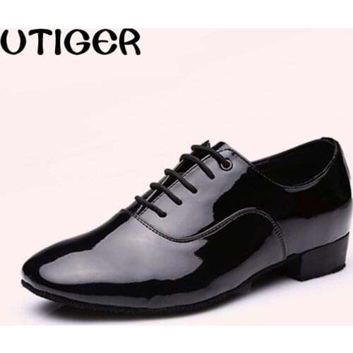 Men Boy Latin Ballroom Dance Shoes Male Black Modern Dancing Shoes Low Heel 2.5cm Soft sole Waltz Tango Shoes