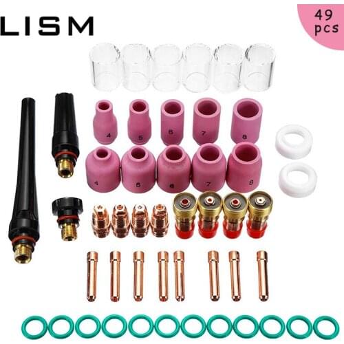 49pcs Welding Torch Stubby Gas Lens For WP-17/18/26 TIG 10 Pyrex Glass Cup Kit Durable Practical Welding Accessories Lens Tools