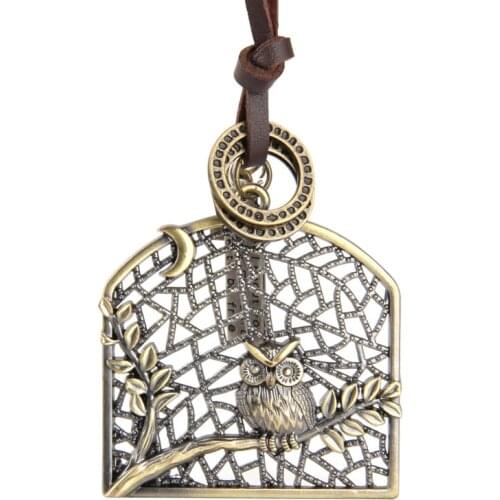 NIUYITID Vintage Bird Cage Owl Necklace & Pendant Men Long Leather Rope Neckless Creative Beautiful Jewelry Cadena Hombre