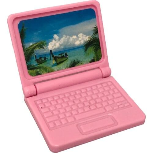 NK One Set Doll Accessories Fashion Mini Imitation Computer pink Folded Notebook For Barbie Doll Kelly Doll Office Toy 02C DZ