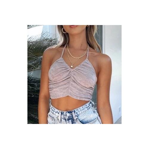 2021 New Womens Y2k Fashion Sexy Criss Cross Halter Lace Up Sling Basic Wrap Crop Top Summer Camis