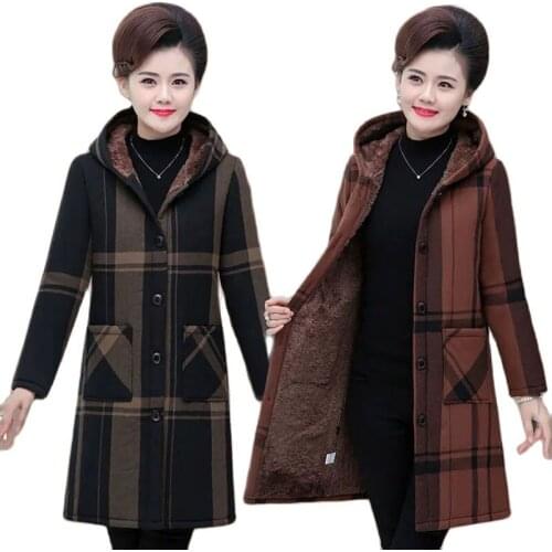 2021 Winter New Women Jacket Cotton Coat Middle-Aged Hooded Plus Velvet Cotton Female Mid Long Warm Outwear Womens Parka R1329