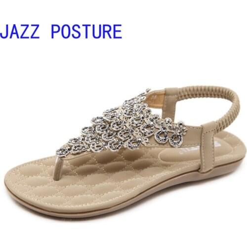 JAZZPOSTURE / Summer new, boho-style womens sandals, rhinestones with flower sandals; beach shoes; womens shoes q504