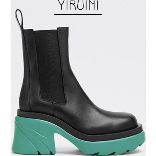 2021 Autumn And Winter New Chimney Womens Boots Mid-tube Martin Boots Green Bottom Boots Chelsea Boots