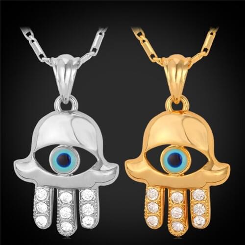 Hamsa Hand Necklace & Pendant For Women Men Turkish Jewelry Fashion Gold Color Charm Evil Eye Necklace P222
