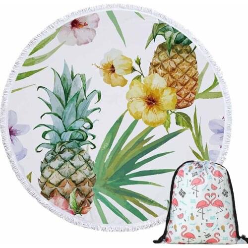 Beach Towels Pineapple Summer Round Microfiber Shower Towels with Drawstring Backpack Bag Yoga Mat Blanket Towel with Tassels
