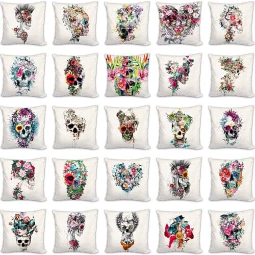 Flowers Cushion Covers Mexican Skull beauty Pillowcases For Sofa Home Decor white Throw Pillow Cases Custom 45*45cm Linen